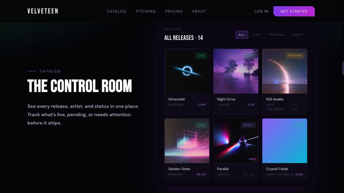 Velveteen.fm’s public catalog product tour